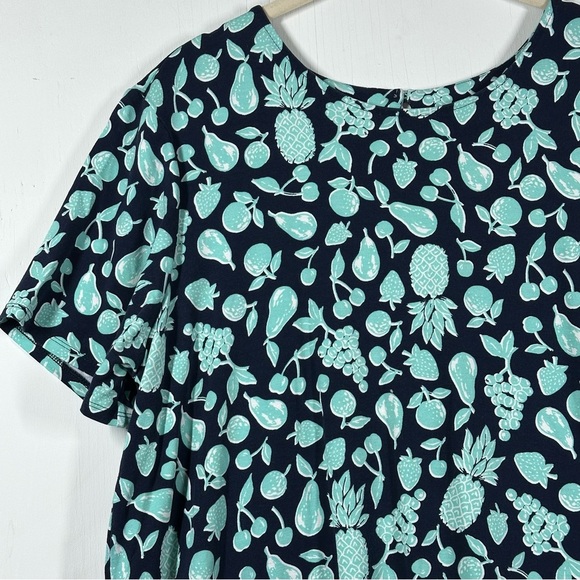 J. Jill Wearever Dress Women's XL Navy Fruit Print Jersey Knit Short Sleeve - Picture 3 of 6